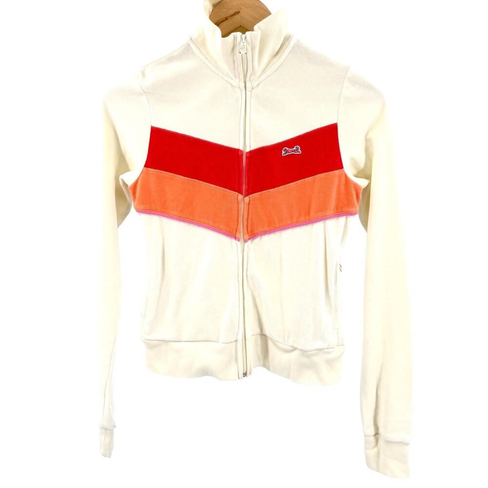 Vintage Y2K Le Tigre Ivory Velour Chevron Stripe Track Jacket